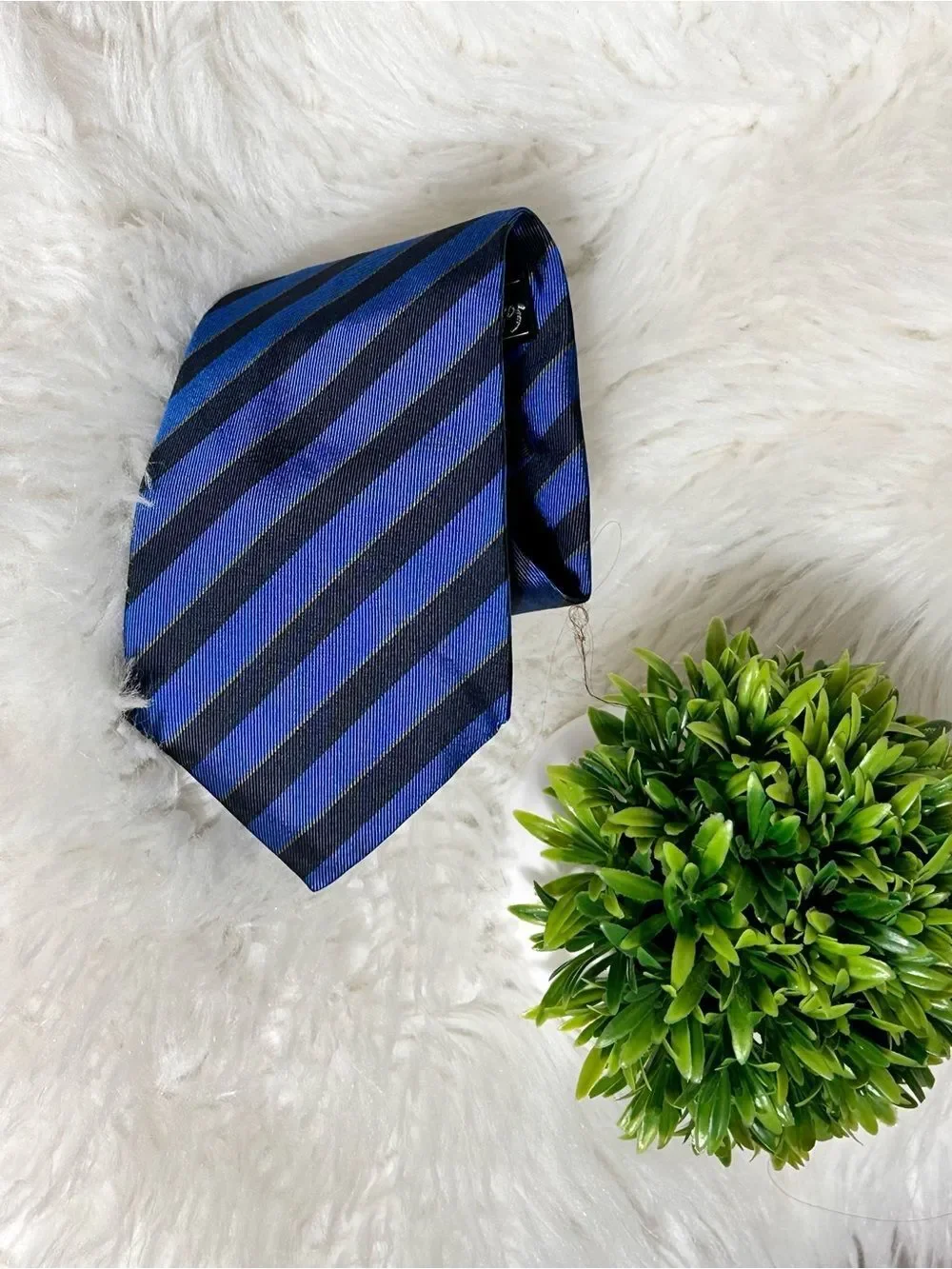 Salvatore Ferragamo Blue and Black Diagonal Stripe Tie 100% silk